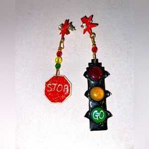 LUNCH at the Ritz Stop Sign/Traffic Light Earrings, Vintage 1990's